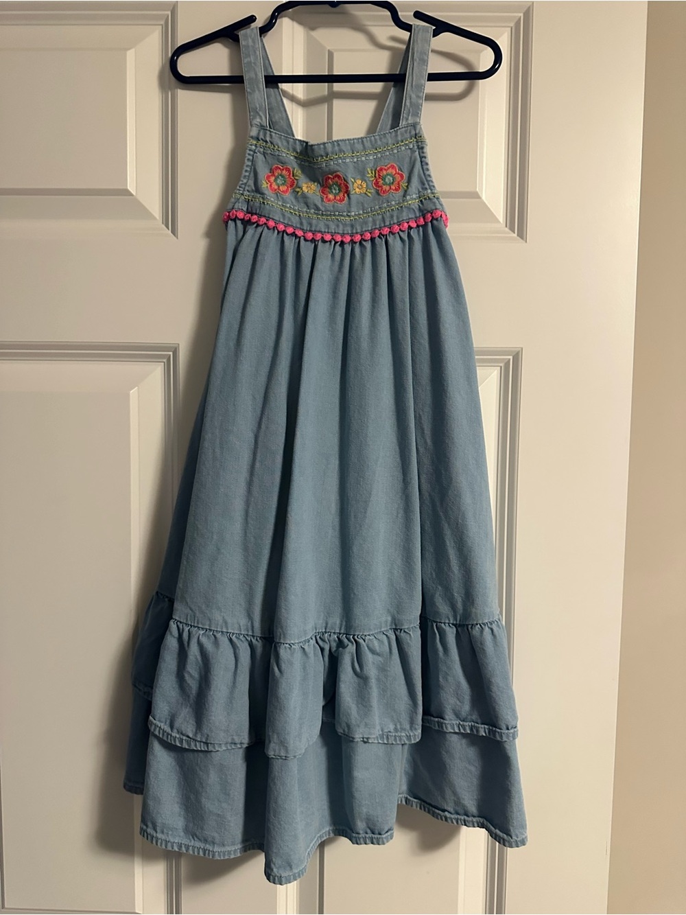 jumping beans Light Blue Chambray Dress with Floral Embroidery